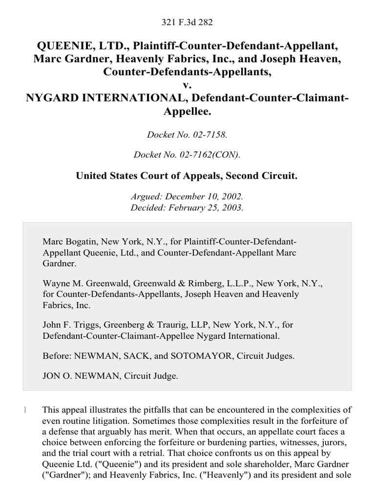 Queenie, Ltd., PlaintiffCounterDefendantAppellant, Marc Gardner