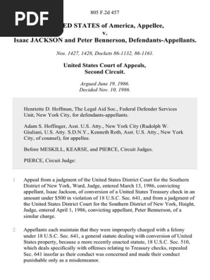 United States v. Isaac Jackson and Peter Bennerson, 805 F.2d 457, 2d Cir. (1986)