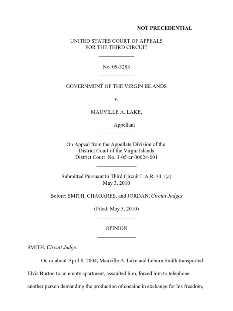 Gov't of The Virgin Islands v. Mauville Lake, 3rd Cir. (2010) PDF United States Courts Of