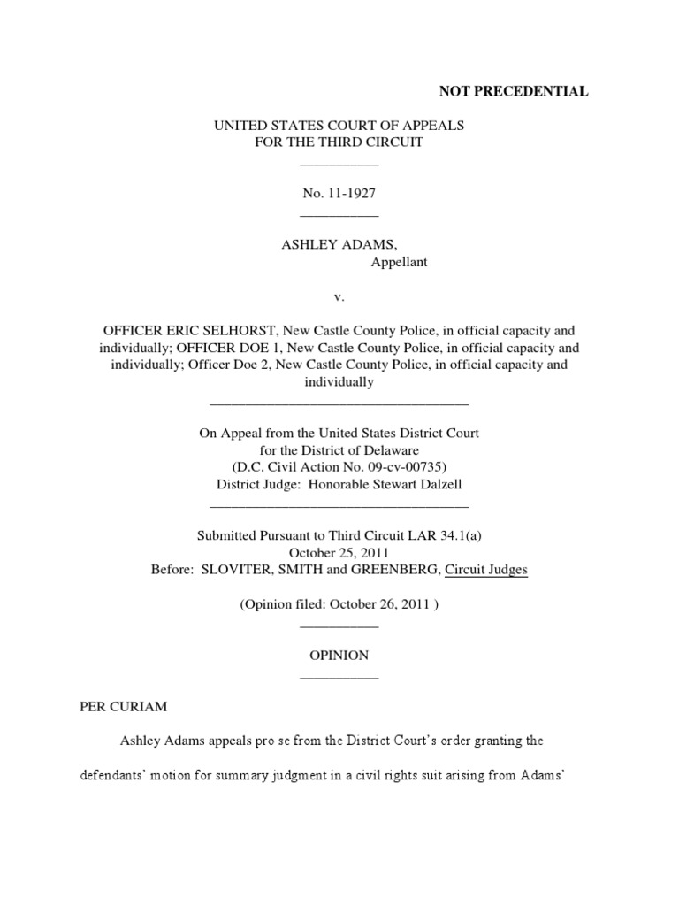 Ashley Adams V Eric Selhorst Et Ql 3rd Cir 2011 Pdf Summary 