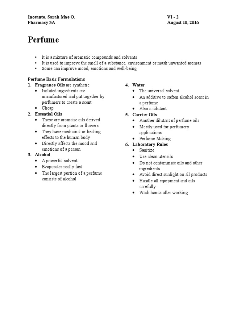 Perfume Formulations Perfume Nature