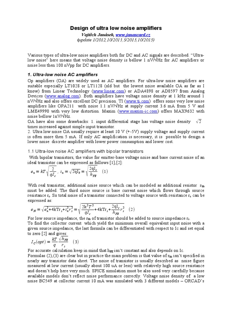 Ultra Low Noise Amplifier Design | PDF | Amplifier | Transistor