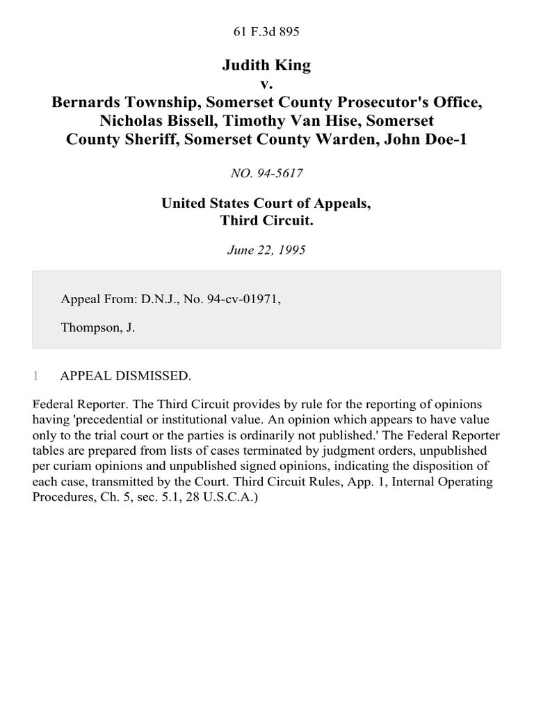 Judith King v. Bernards Township, Somerset County Prosecutor's Office