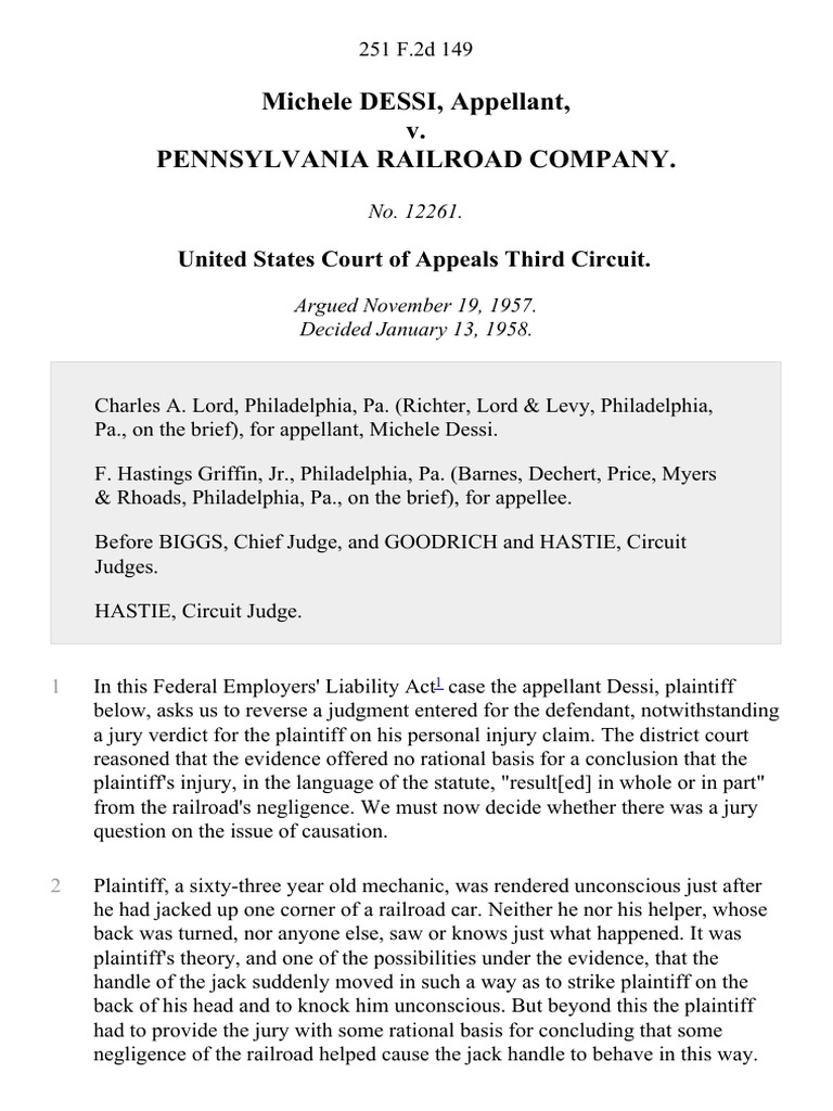 Michele DESSI, Appellant, v. Pennsylvania Railroad Company. United