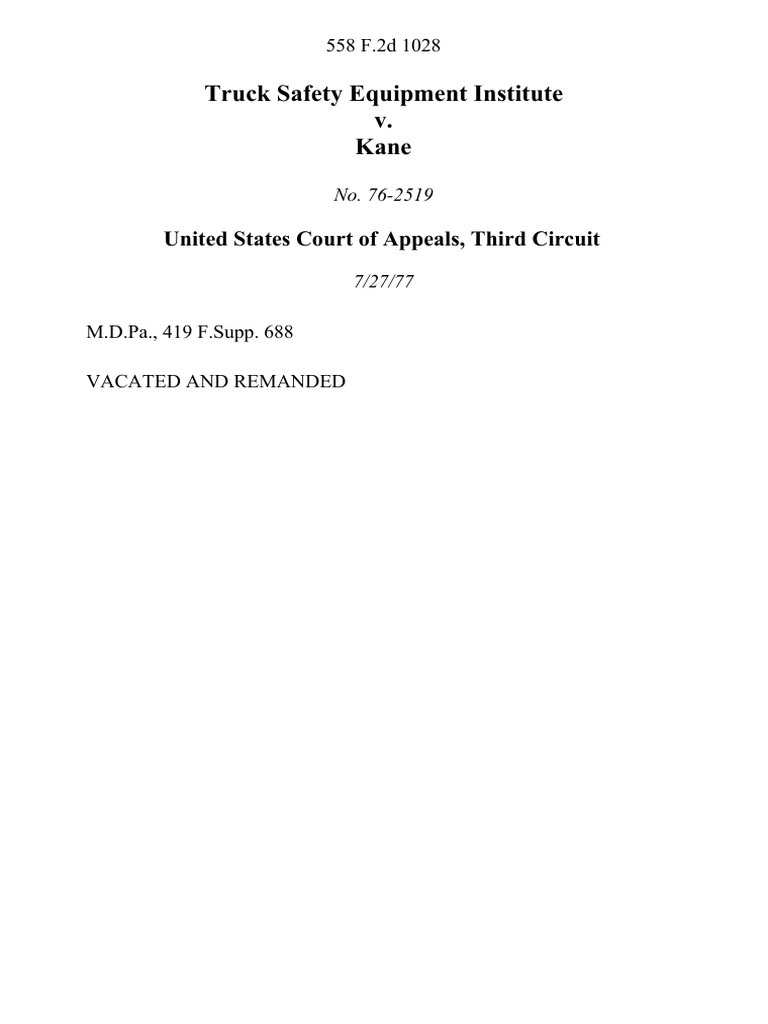 Truck Safety Equipment Institute v. Kane, 558 F.2d 1028, 3rd Cir. (1977