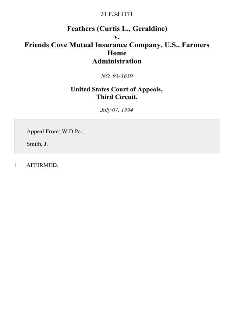 Feathers (Curtis L., Geraldine) v. Friends Cove Mutual Insurance