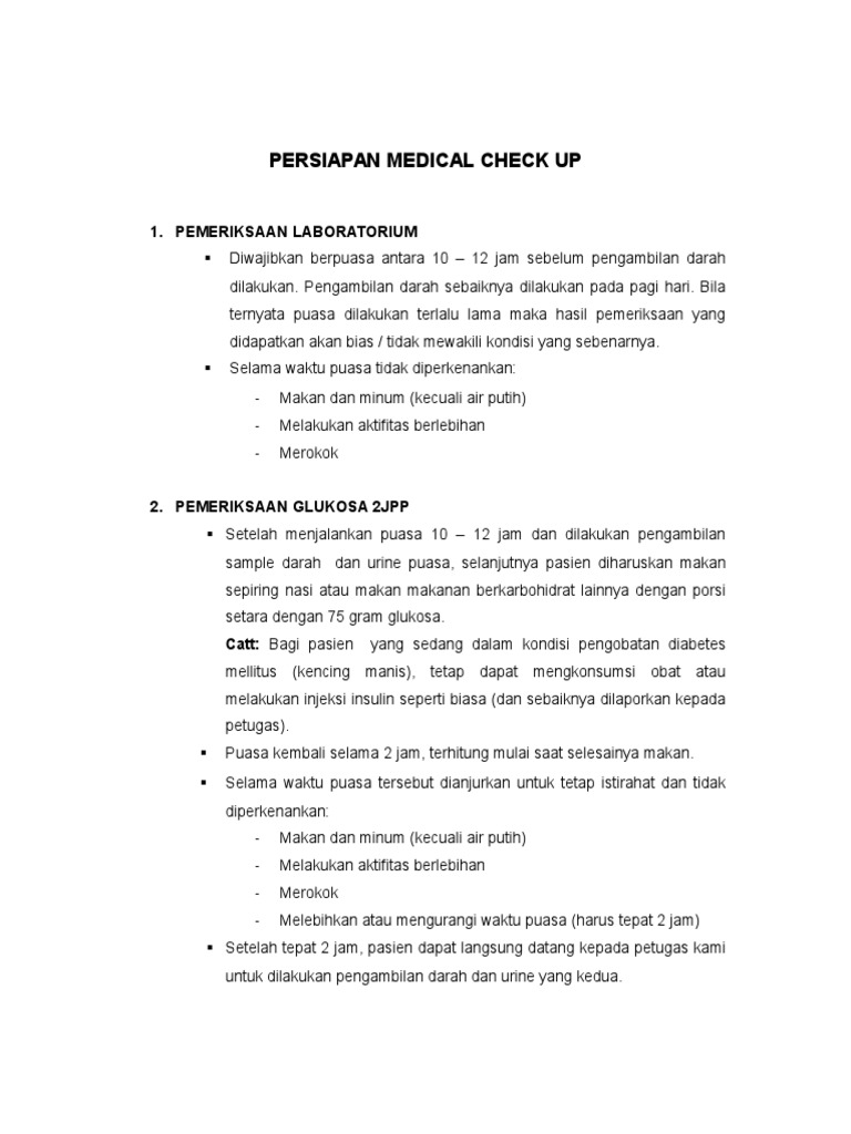 Persiapan Sebelum Medical Check Up | PDF