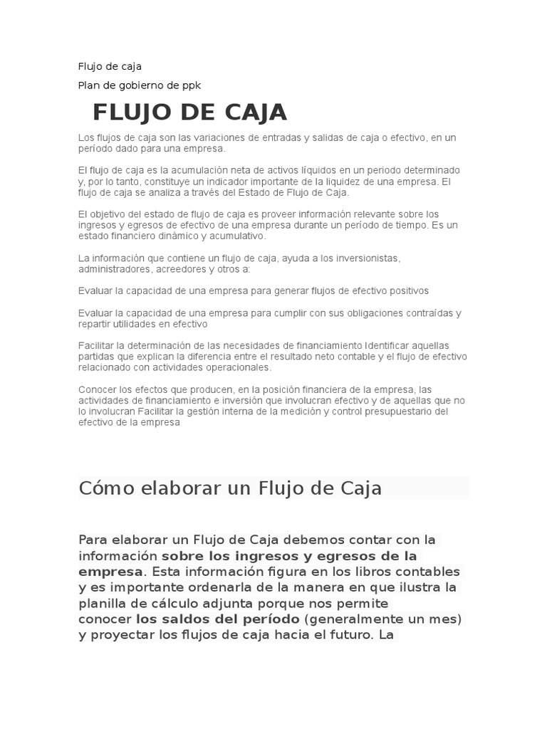 Flujo de Caja: Guía y Proyección | PDF | Flujo de efectivo | Dinero