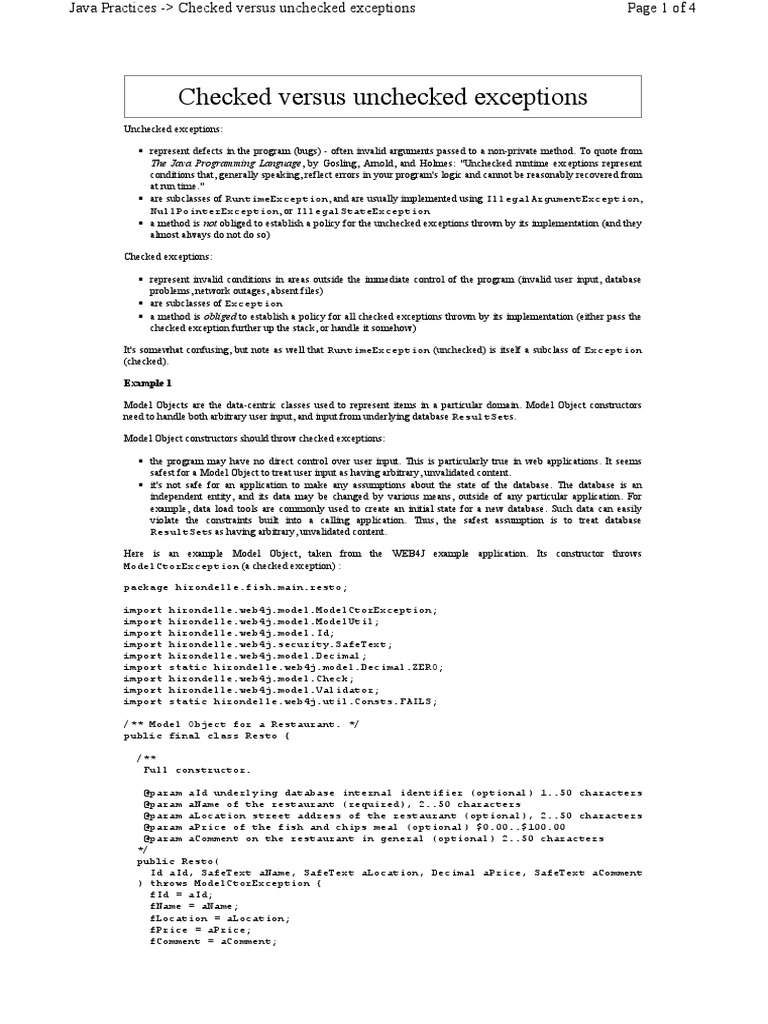 Checked Vs Unchecked Exception