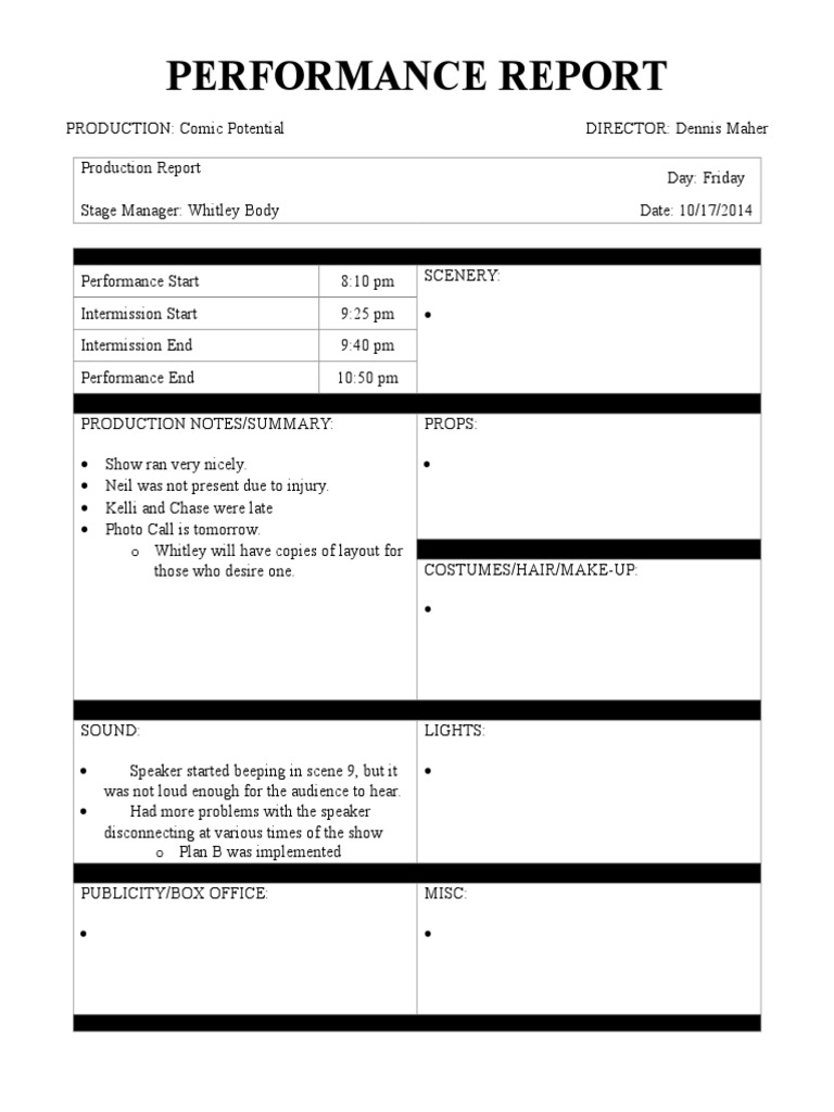 Stage Manager Performance Report | PDF