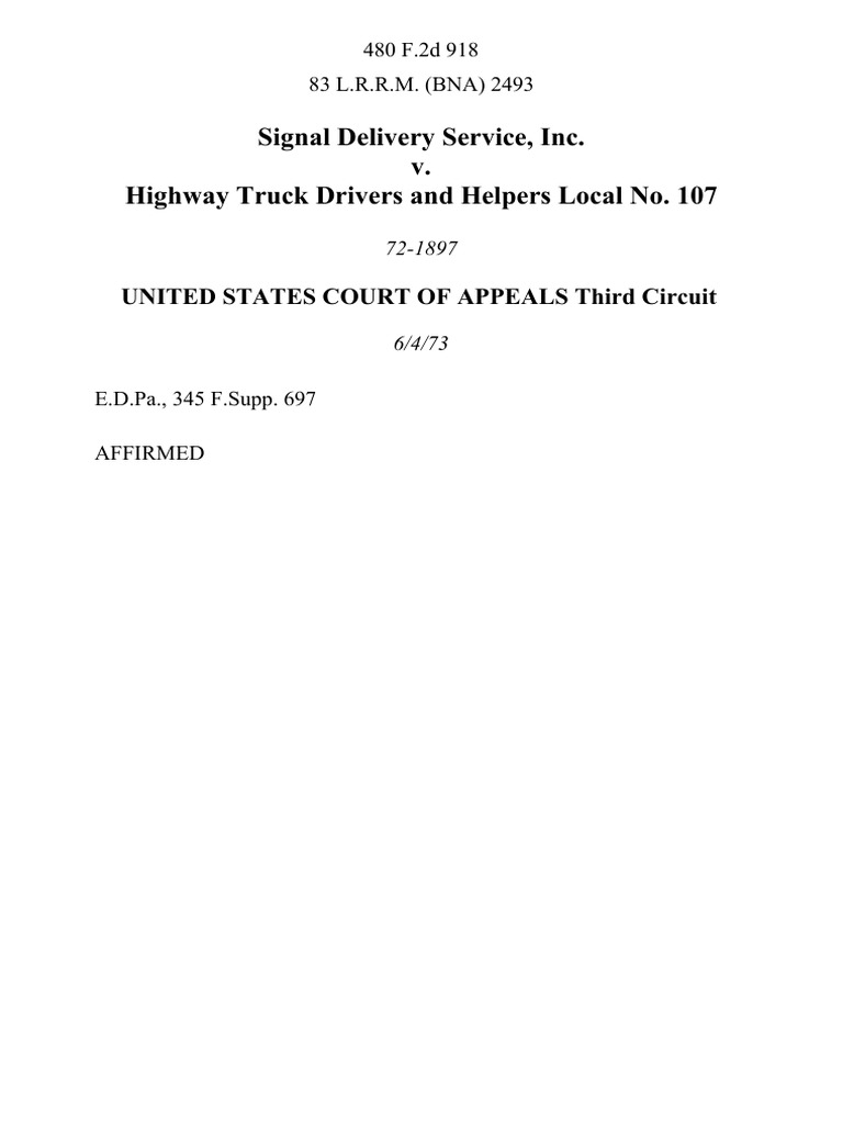 Signal Delivery Service v. Highway Truck Drivers | PDF | Travel | Law