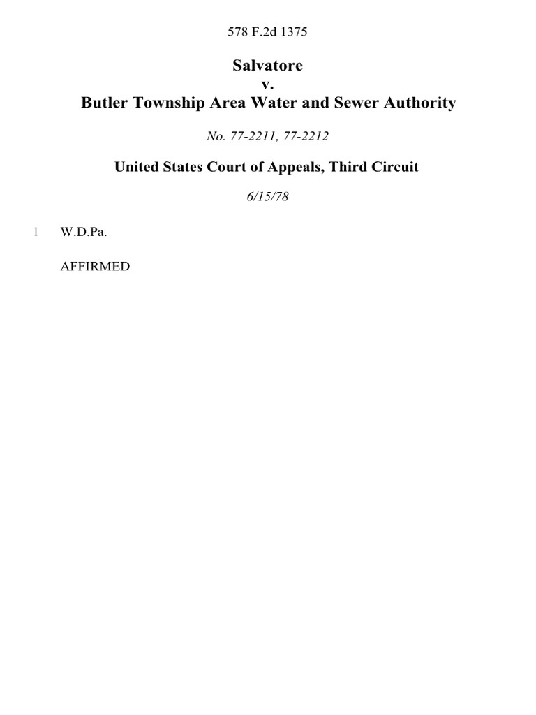 Salvatore v butler township area water and sewer authority 578 f 2d