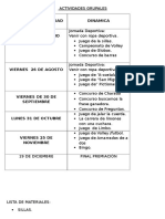 Cuadro de Actividades Grupales. (Psicología)