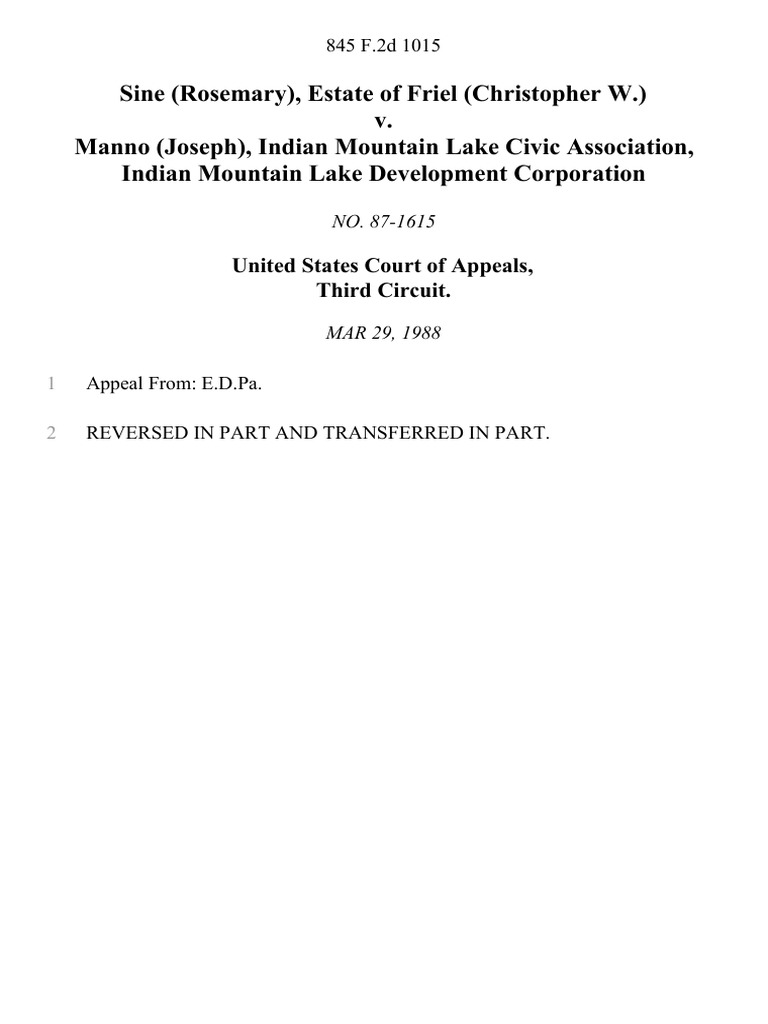 Sine (Rosemary), Estate of Friel (Christopher W.) v. Manno (Joseph
