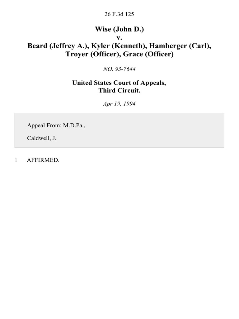Wise John D V Beard Jeffrey A Kyler Kenneth Hamberger Carl 
