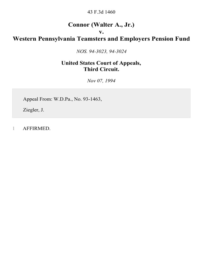 Connor walter a jr v western pennsylvania teamsters and employers