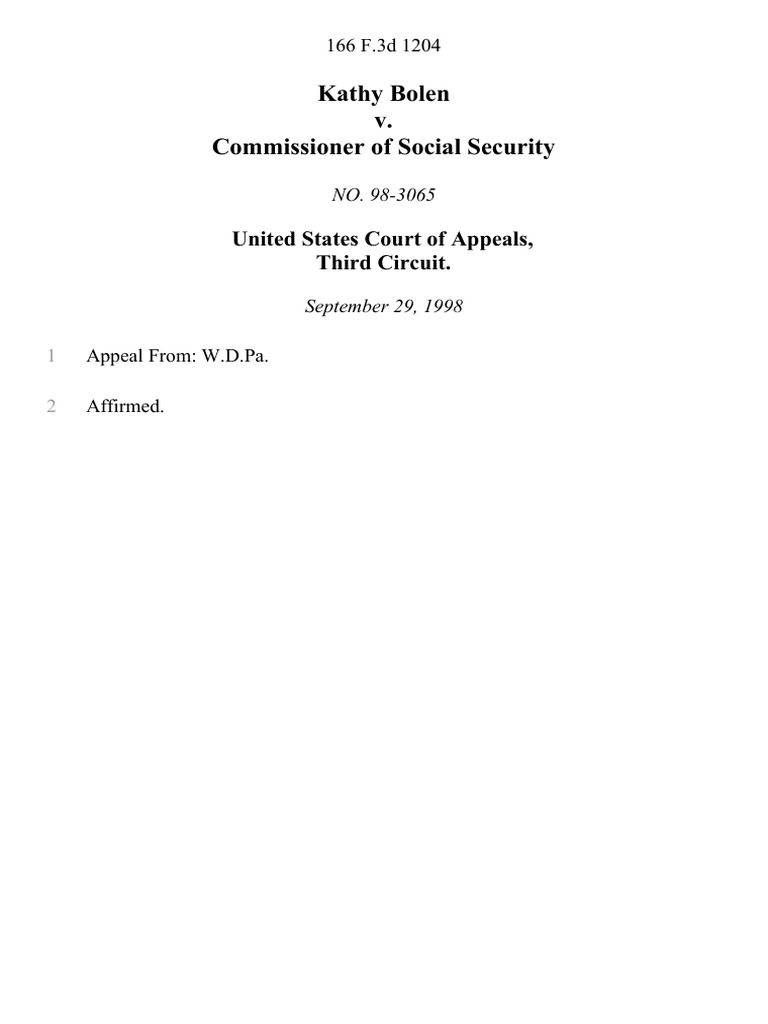 Kathy Bolen v. Commissioner of Social Security, 166 F.3d 1204, 3rd Cir