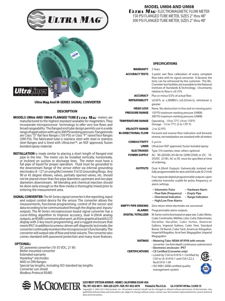 McCrometer_UM06UM08 Flow Measurement Pipe (Fluid Conveyance)