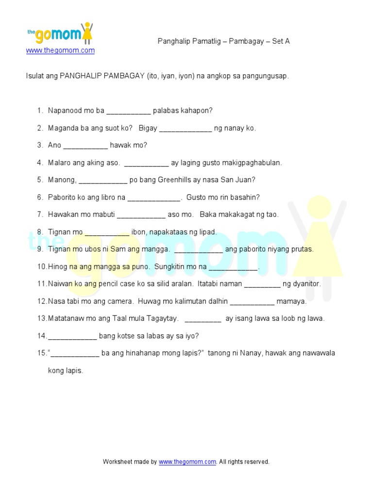 Panghalip Pamatlig Pambagay Set A