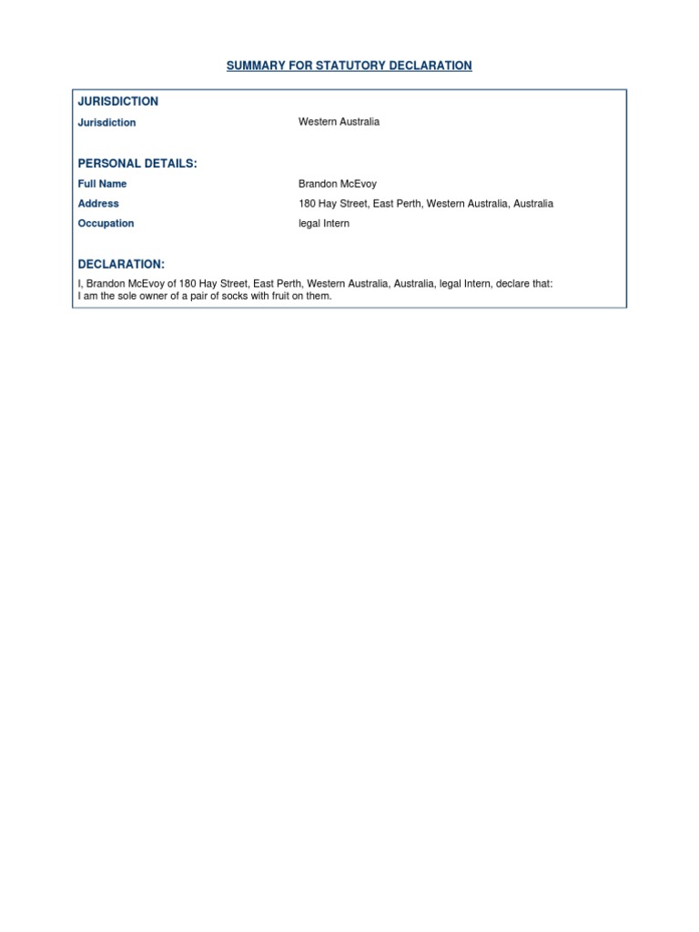 Statutory Declaration by Brandon McEvoy | PDF