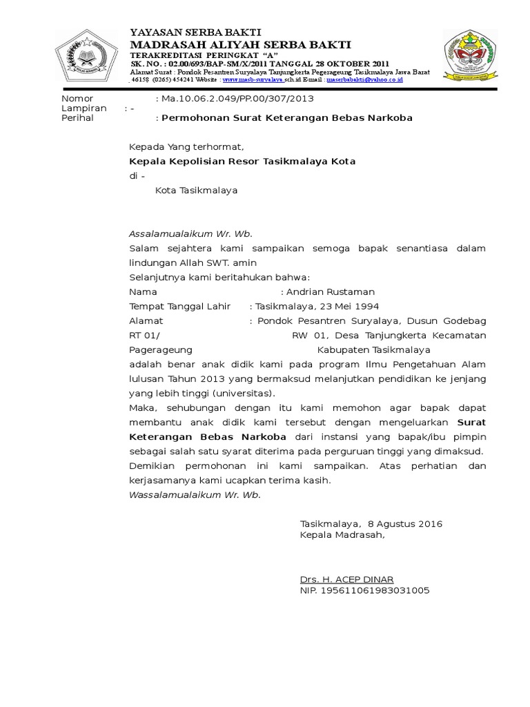 Surat Permohonan Test Urine