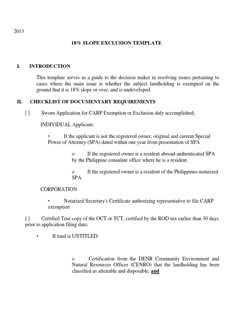 18% Slope Exclusion Template PDF | PDF | Farms | Farmer