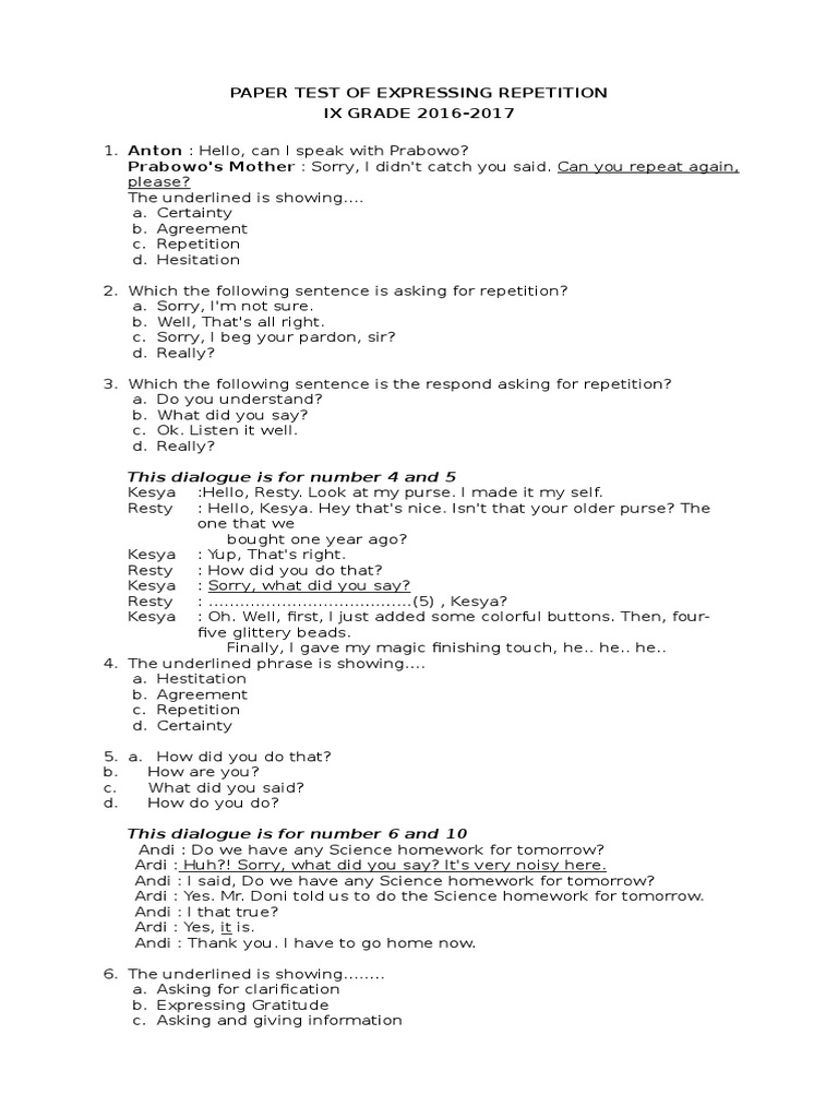 Paper Test of Expressing Repetition | PDF