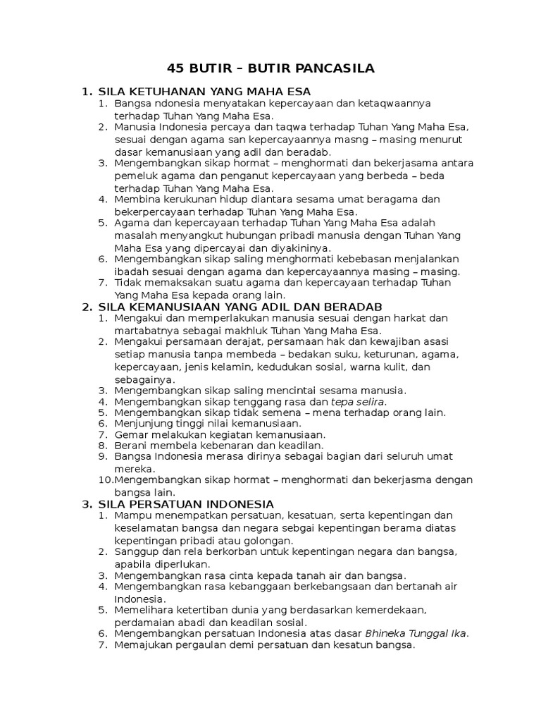 45 Butir Pancasila | PDF