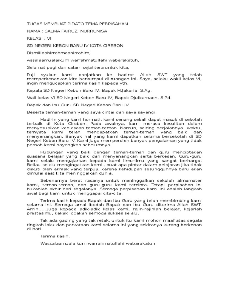Tugas Membuat Pidato Tema Perpisahan | PDF