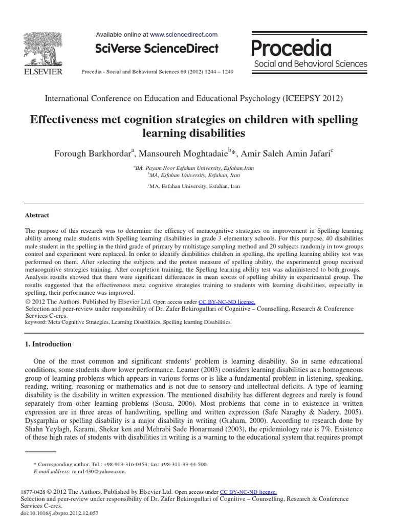 Effectiveness Met Cognition Strategies On Children With Spelling