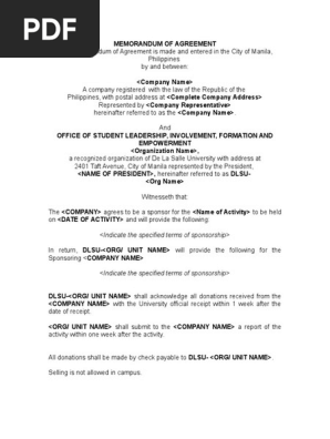 Memorandum of Agreement