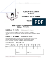 Auckland Grammar School Form 6 As Physics Exam: Total Total %