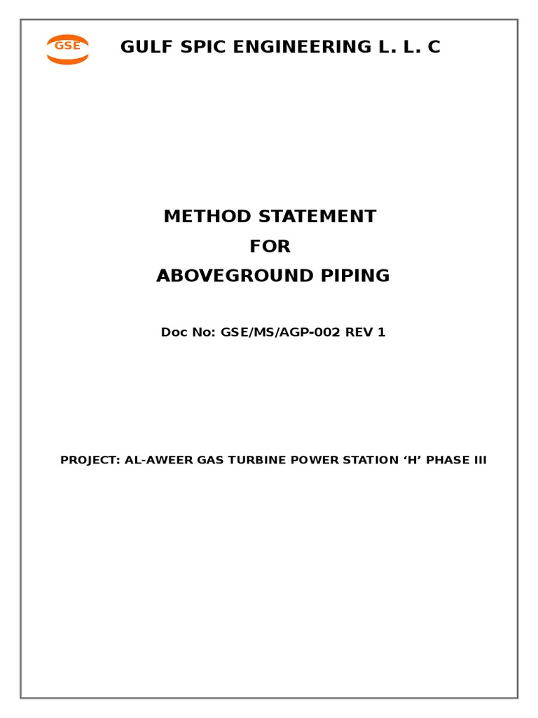 Ms Ag 002 Rev 0 - Method Statement For Above Ground Piping | PDF | Pipe ...