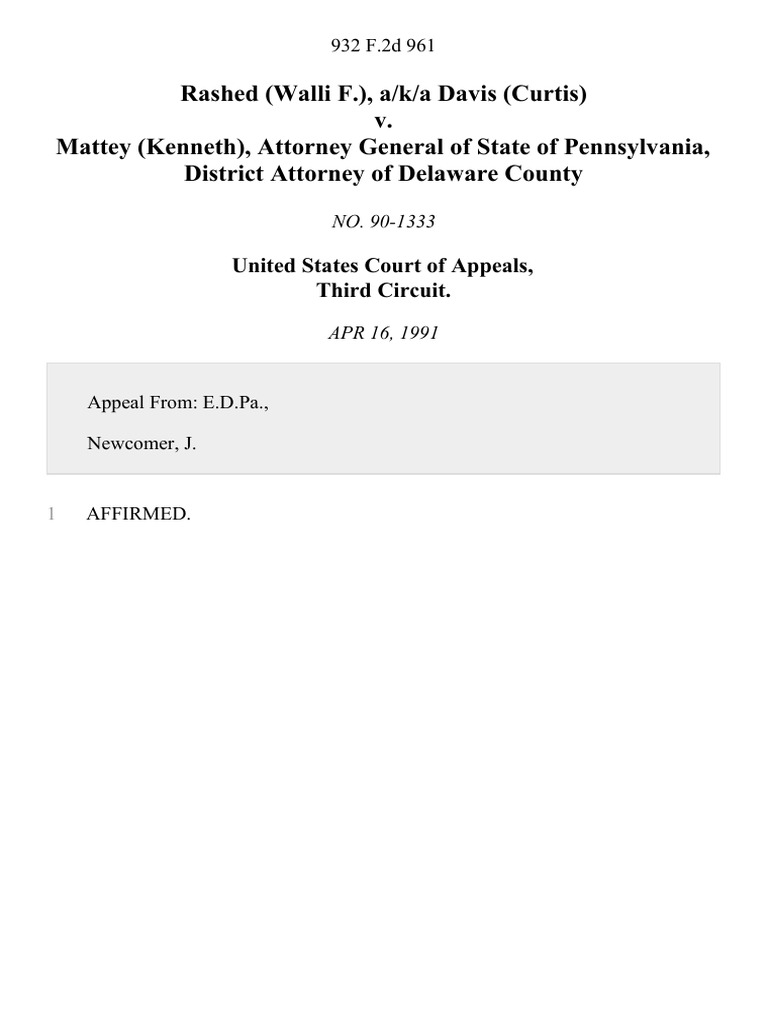 Rashed (Walli F.), A/k/a Davis (Curtis) v. Mattey (Kenneth), Attorney ...