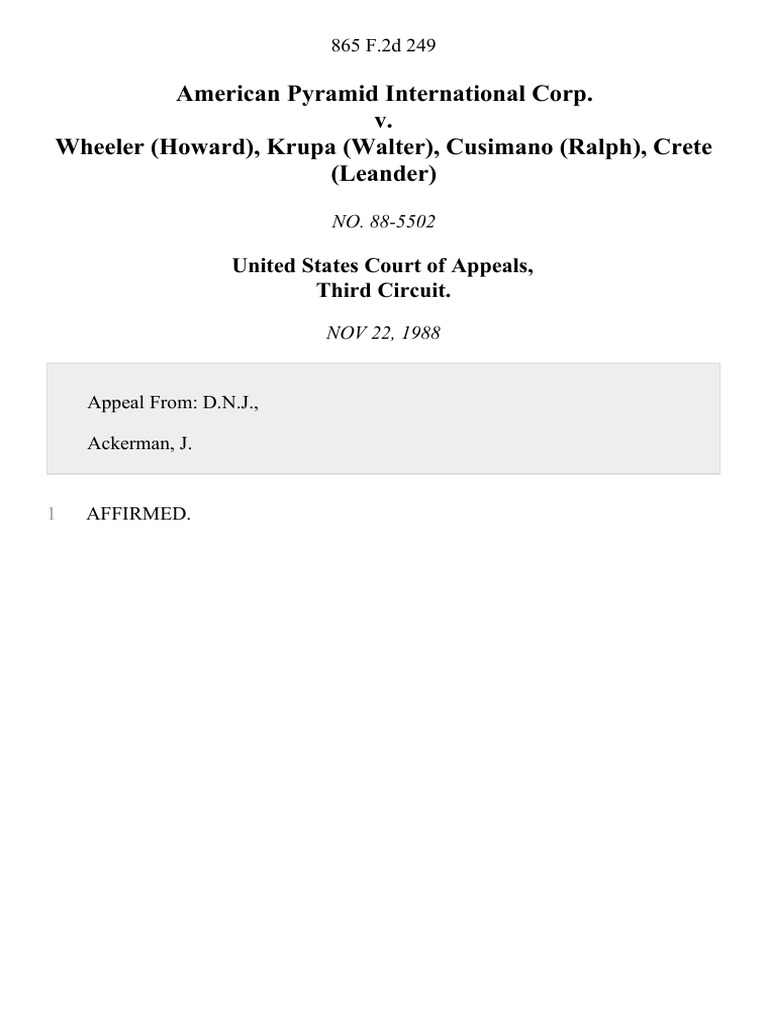 American Pyramid International Corp V Wheeler Howard Krupa Walter