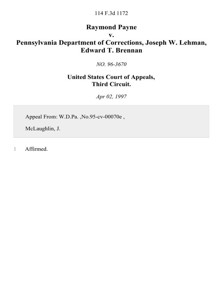 Raymond Payne v. Pennsylvania Department of Corrections, Joseph W
