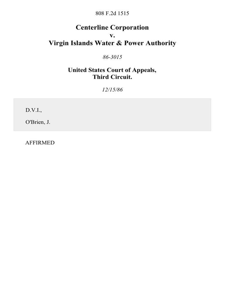 Centerline Corporation v. Virgin Islands Water & Power Authority, 808 F