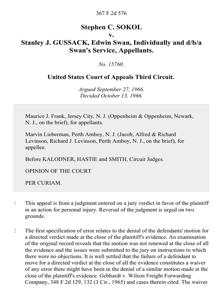 Stephen C. Sokol v. Stanley J. Gussack, Edwin Swan, Individually and D ...
