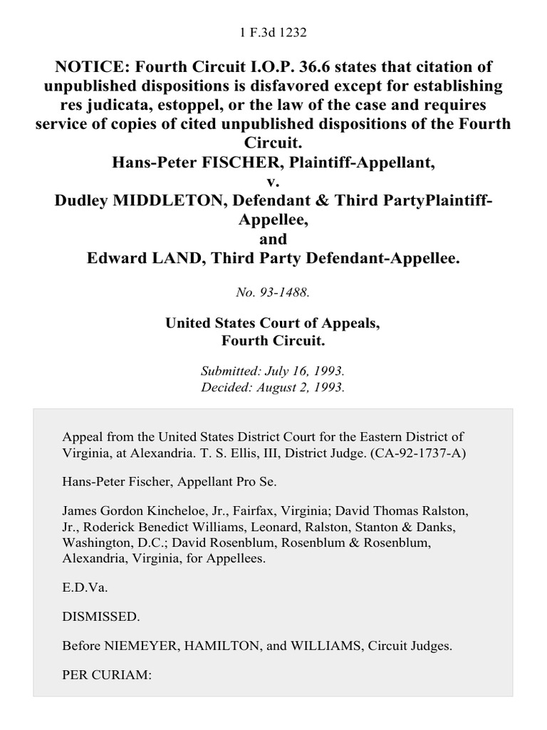 Hans-Peter Fischer v. Dudley Middleton, & Third Partyplaintiff-Appellee ...