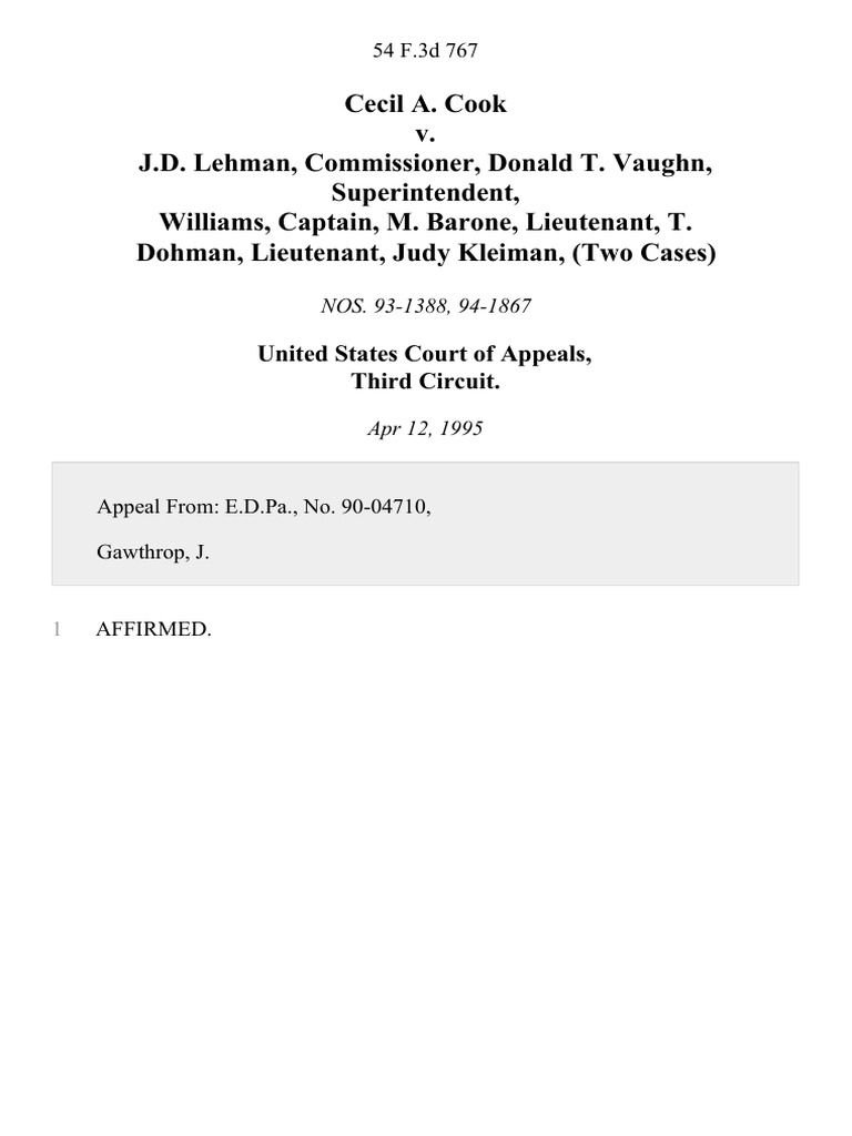 Legal Appeal Outcome: Cook v. Lehman | PDF