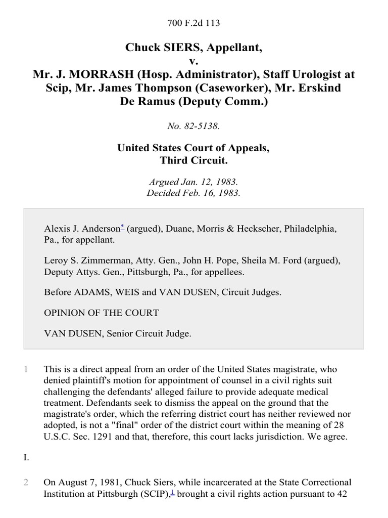 Chuck Siers v. Mr. J. Morrash (Hosp. Administrator), Staff Urologist at ...