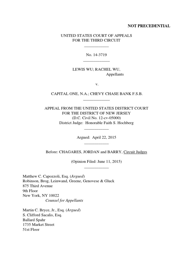 Lewis Wu v. Capital One NA, 3rd Cir. (2015) PDF Loan To Value Ratio Mortgage Loan