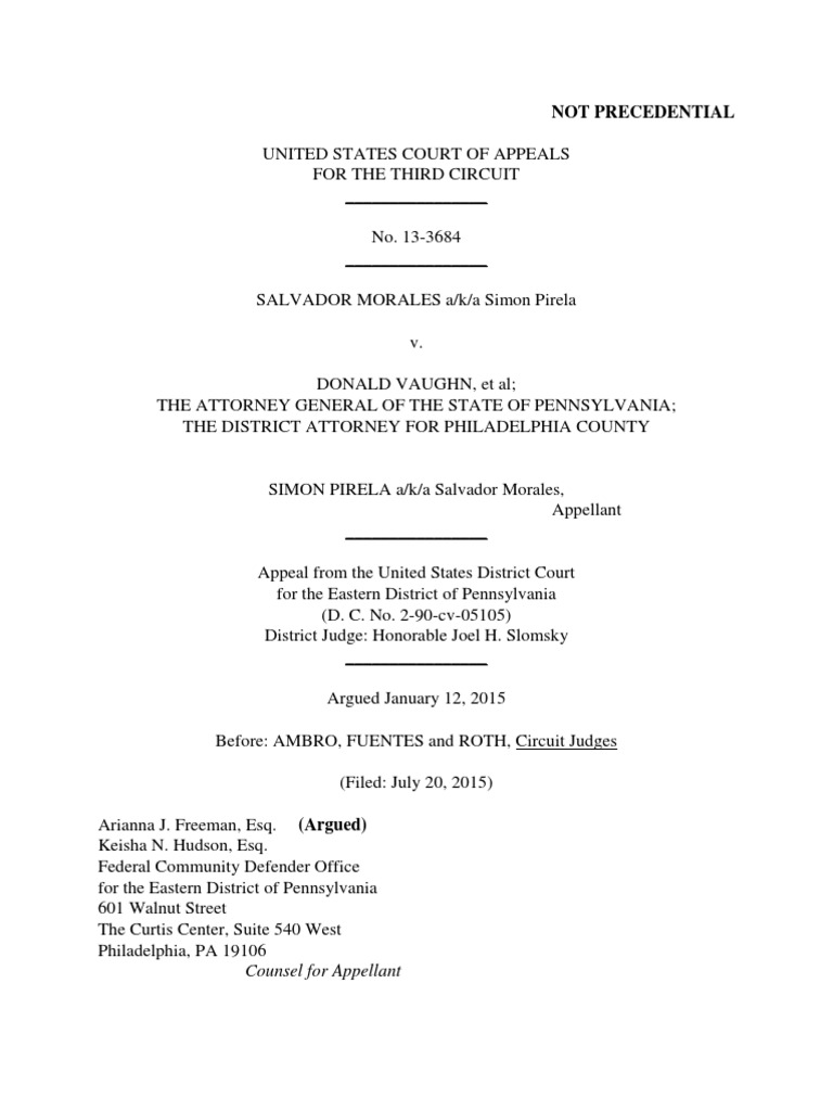 Simon Pirela v. Donald Vaughn, 3rd Cir. (2015) PDF Strickland V. Washington Habeas Corpus