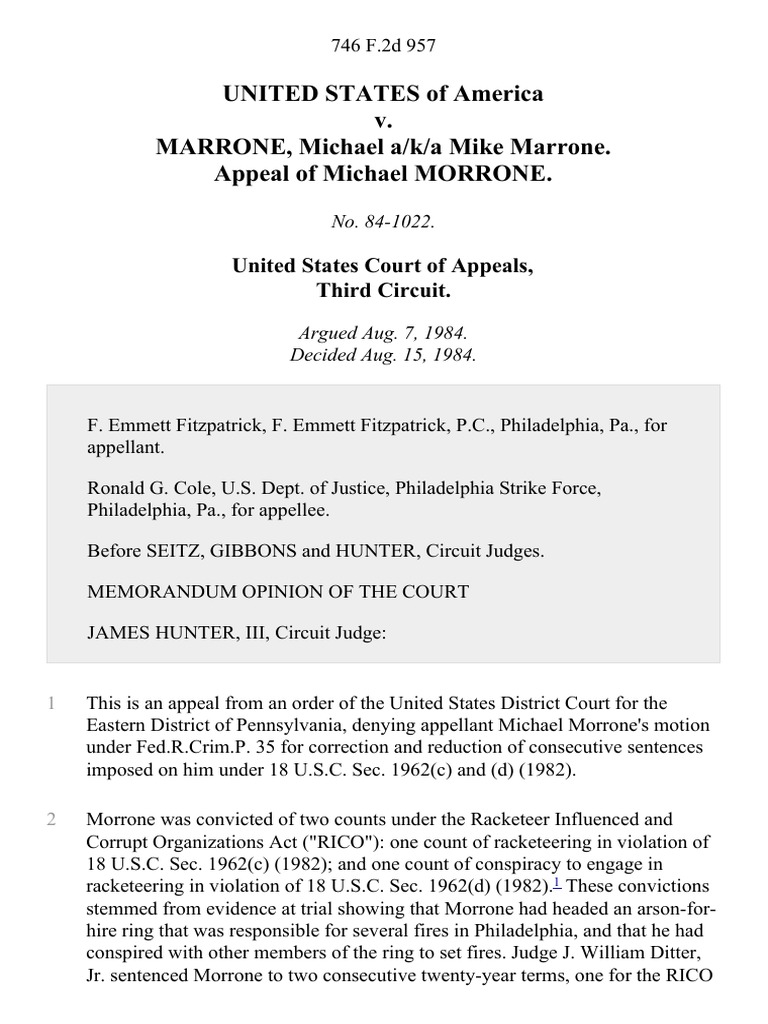 United States v. Marrone, Michael A/K/A Mike Marrone. Appeal of Michael