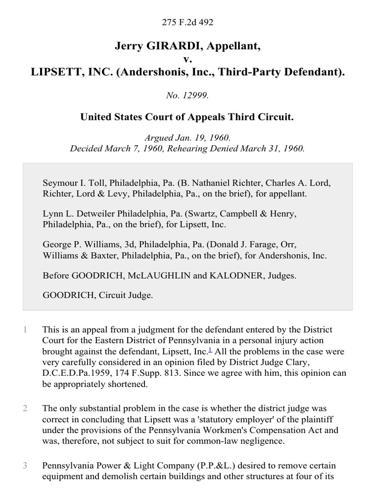Jerry Girardi v. Lipsett, Inc. (Andershonis, Inc., ThirdParty