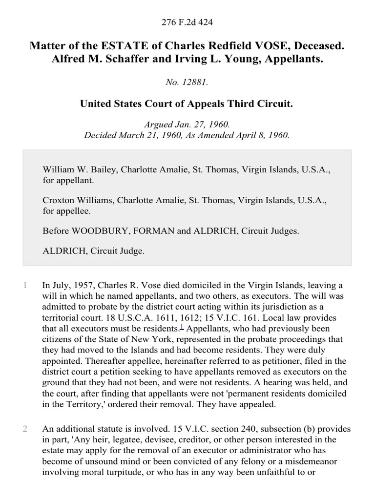Matter of The Estate of Charles Redfield Vose, Deceased. Alfred M ...