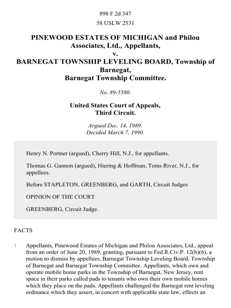 Pinewood Estates of Michigan and Philou Associates Ltd v Barnegat