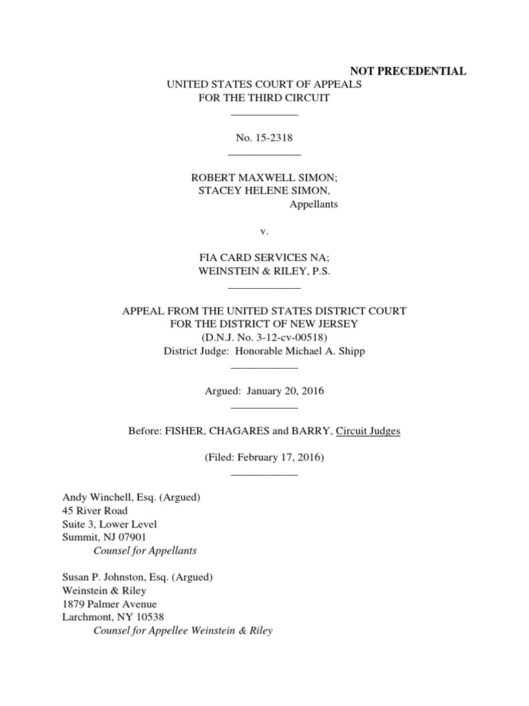 Robert Simon v. FIA Card Services NA, 3rd Cir. (2016) | PDF | Summary ...