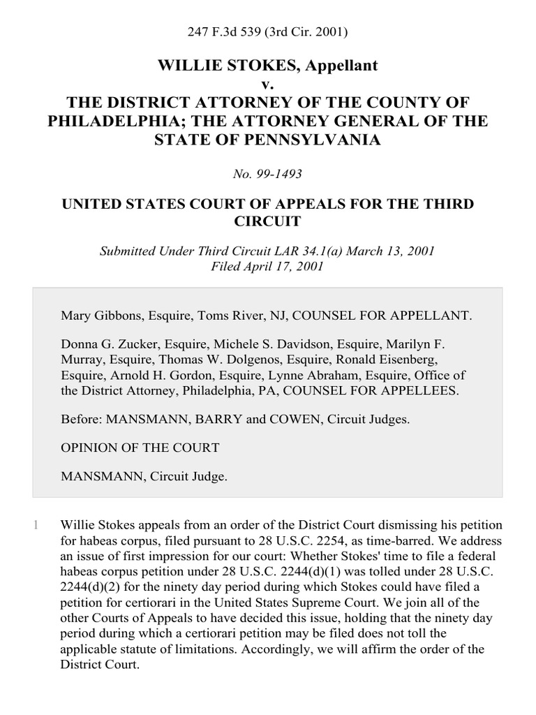 Willie Stokes v. The District Attorney of The County of Philadelphia