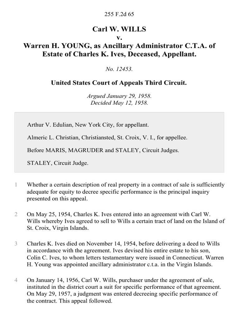 Carl W. Wills v. Warren H. Young, As Ancillary Administrator C.T.A. of